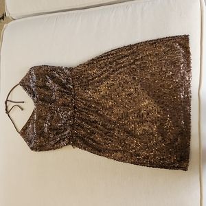 NWT Trina Turk Gold Bronze Sequin Halter Mini Dress Size 4